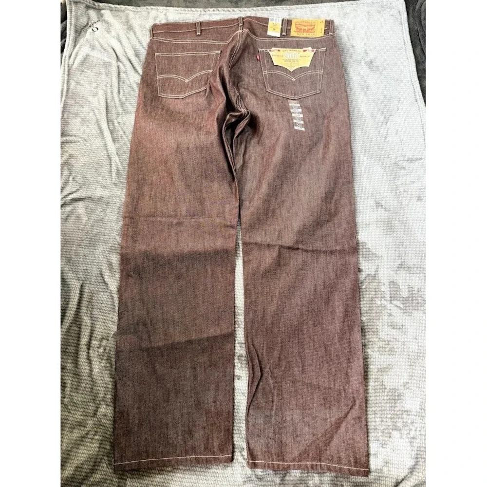 Levis 501 XX Original Fit Jeans Mens 44x34 Burgundy Brown White Stitch Denim NEW